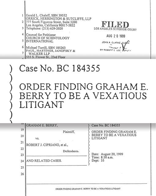 Los Angeles Court order rules Graham Berry a vexatious litigant